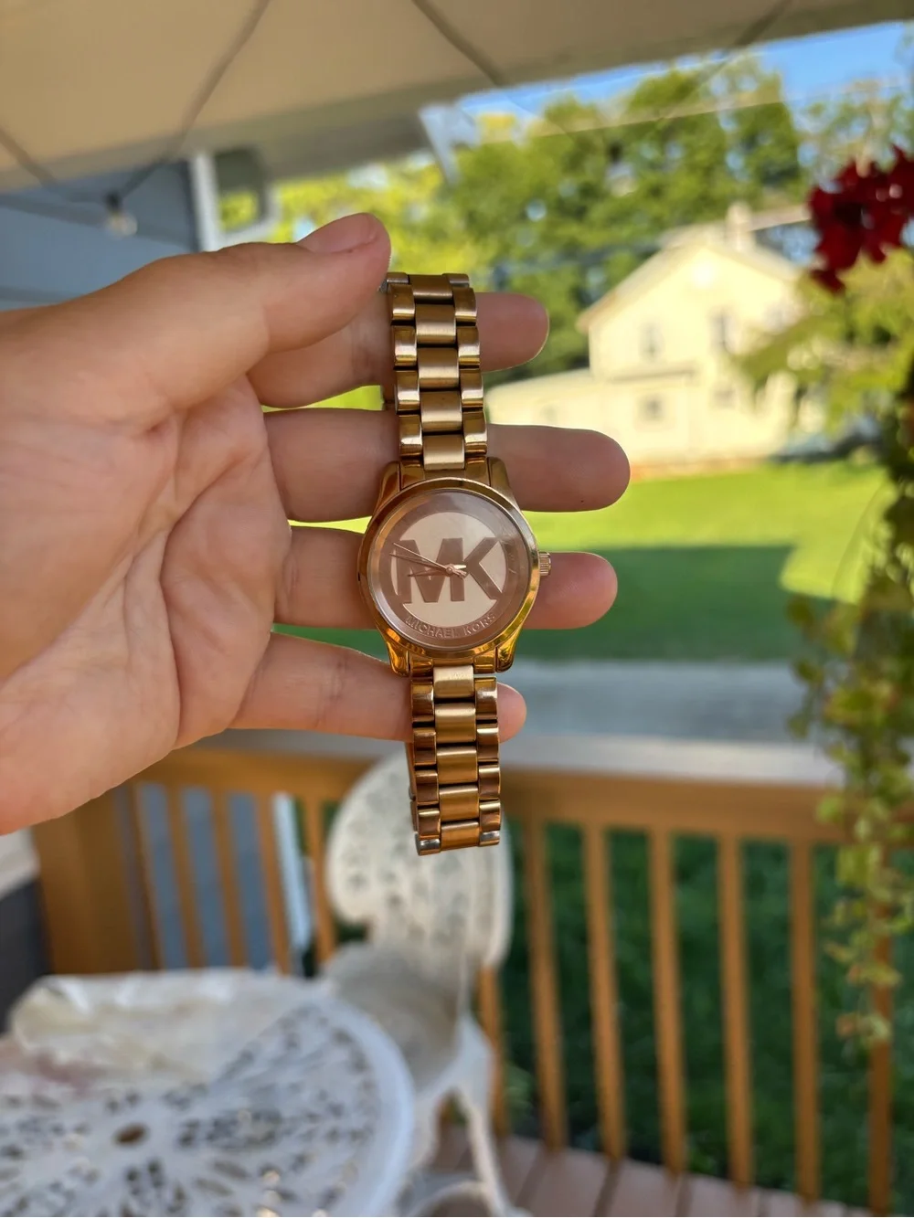 Michael Kors Rose Gold Toned MK Logo Bracelet Watch
